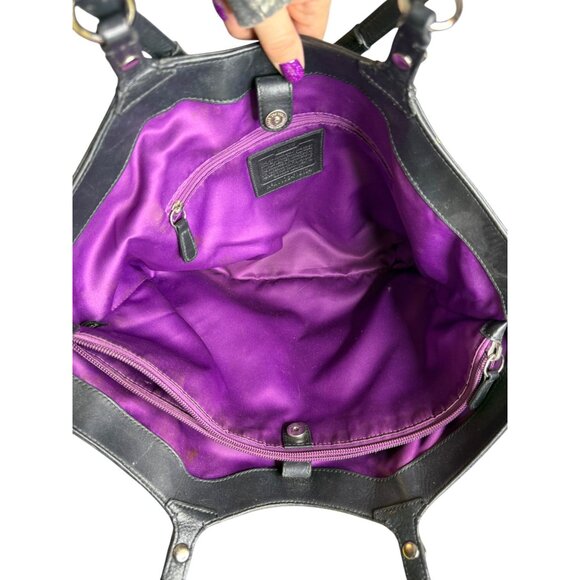 Coach Carly Tote Bag Soft Black Pebbled Leather Tote Purple Interior F16174 - Picture 14 of 15